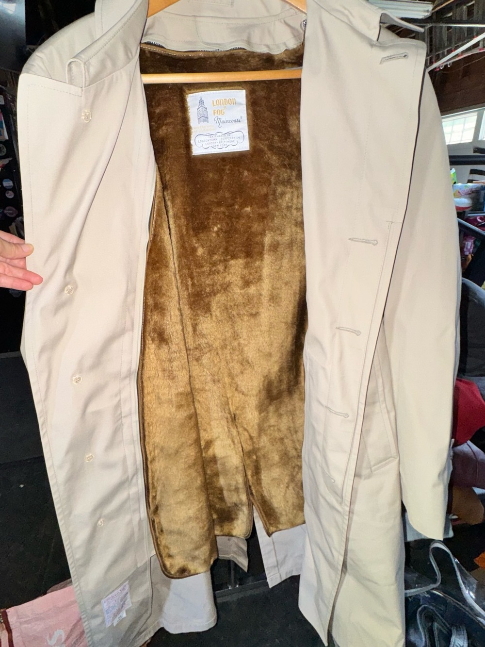 London Fog Beige Trench Coat with Brown Faux-Fur Lining